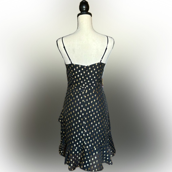 BANANA REPUBLIC POLKADOT GOLD/ BLACK MINI RUFFLE DRESS - Picture 2 of 5